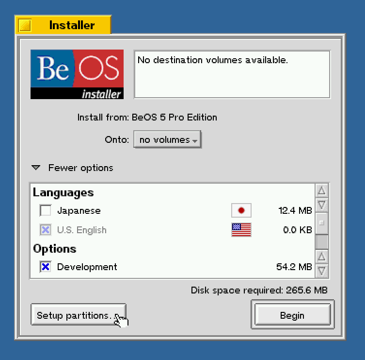 Running BeOS 5 in QEMU (i386)